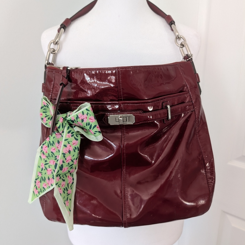 Coach Y2K Chelsea Ashlyn Patent Leather Hobo Bag Burgundy Red (1786)